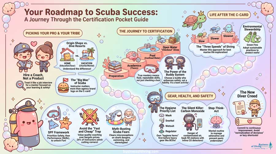 roadmap to success in learning to dive and getting a scuba diving certification like the PADI open water diver c-card