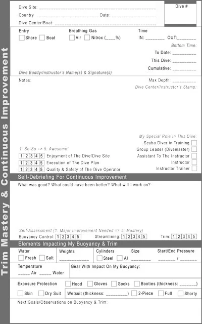 Advanced Scuba Diver Logbook Page